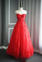 Load image into Gallery viewer, A Line Floral Lace Beaded Sweetheart Tulle Evening Gowns Long Prom Dress