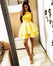 Load image into Gallery viewer, Yellow Halter Homecoming Dresses 2019