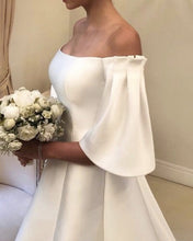 Load image into Gallery viewer, A Line Satin Wedding Gown Off Shoulder
