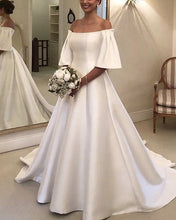 Load image into Gallery viewer, A Line Satin Wedding Gown Off Shoulder-alinanova
