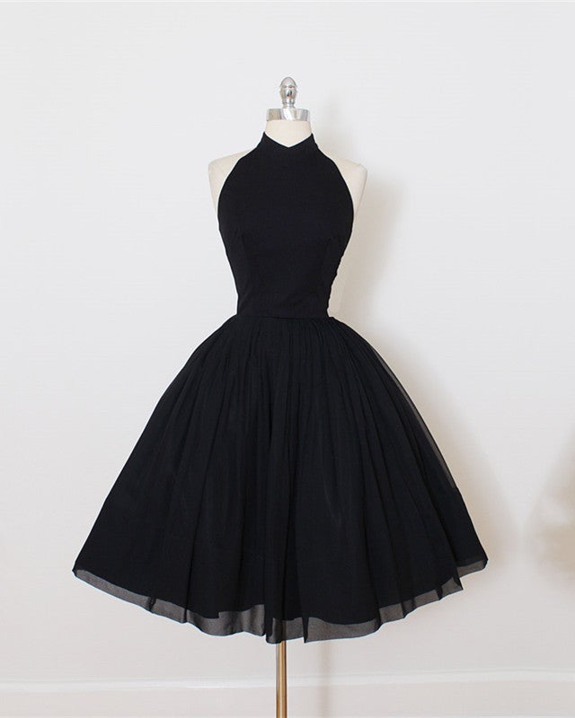 Vintage 1950s A Line Tulle Black Cocktail Dress Knee Length Prom