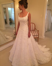 Load image into Gallery viewer, A Line Square Neck Lace Embroidery Wedding Gowns-alinanova
