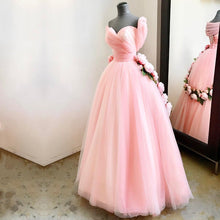 Load image into Gallery viewer, A Line Sweetheart Pink Tulle Princess Wedding Dresses With Peonies Flowers