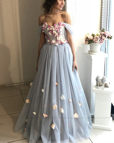 A-line Floral Flowers Sweetheart Tulle Floor Length Wedding Dress-alinanova