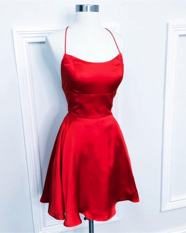 A-Line Halter Top Satin Short Mini Prom Dresses for Homecoming Party A-Line Halter Top Satin Short Mini Prom Dresses for Homecoming Party