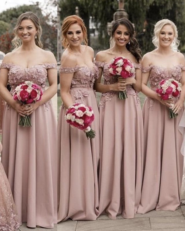 A-line Off Shoulder Lace Embroidery Bridesmaid Dresses Long A-line Off Shoulder Lace Embroidery Bridesmaid Dresses Long
