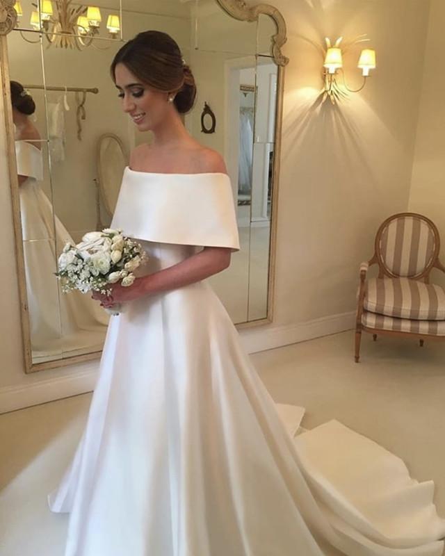 Simple A-line Wedding Dress Satin Off The Shoulder  alinanova