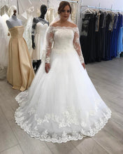 Load image into Gallery viewer, A-line Off The Shoulder Long Sleeves Lace Wedding Dresses Plus Size