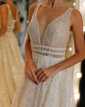 Load image into Gallery viewer, A-line Plunge Neck Wedding Dress Sequins