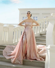 Load image into Gallery viewer, rose gold strapless wedding dresses