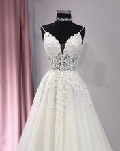 Load image into Gallery viewer, A-line Tulle Wedding Dress V-neck Appliques