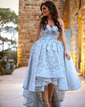 Load image into Gallery viewer, Amazing Gray Lace Sweetheart Lace Prom Dresses Front Short Long Back