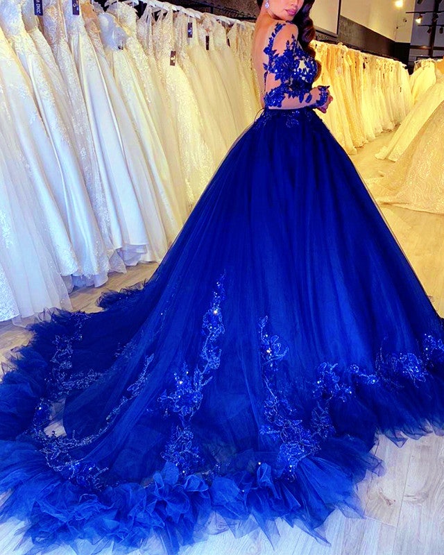 Appliques Long Sleeves Open Back Ball Gown Ruffles Dresses Appliques Long Sleeves Open Back Ball Gown Ruffles Dresses