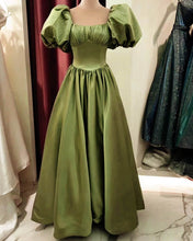 Load image into Gallery viewer, Army Green Prom Dresses Ball Gown Satin Puffy Sleeves-alinanova
