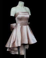 Load image into Gallery viewer, Asymmetric Homecoming Dresses Bow Back Prom Satin Short Dress