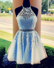 Load image into Gallery viewer, Light Blue Homecoming Dresses Halter Neck