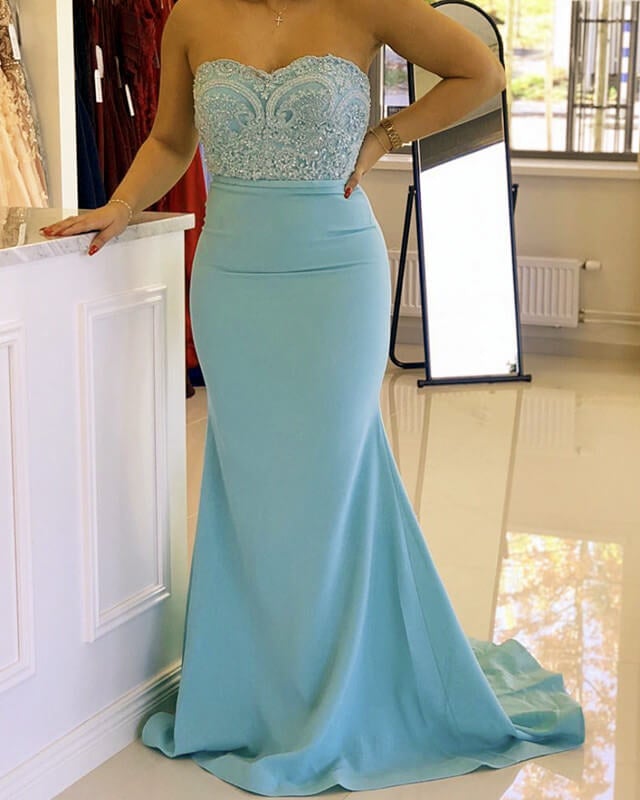 Baby Blue Mermaid Sweetheart Applique Dresses  alinanova