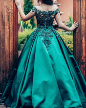 Load image into Gallery viewer, Ball Gown Off Shoulder Lace Beaded Prom Dresses With Pockets