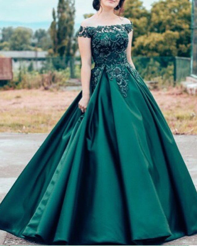 Ball Gown Off Shoulder Lace Beaded Prom Dresses With Pockets Ball Gown Off Shoulder Lace Beaded Prom Dresses With Pockets