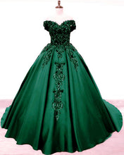 Load image into Gallery viewer, Ball Gown Off The Shoulder Satin Dresses With 3D Lace