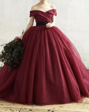 Load image into Gallery viewer, Burgundy Wedding Dress Organza