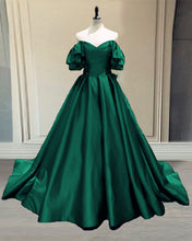 Load image into Gallery viewer, Green Satin Prom Ball Gown