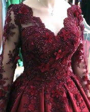 Load image into Gallery viewer, Long Sleeves Prom Dresses Burgundy
