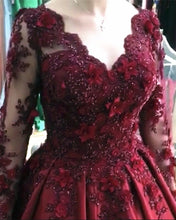 Load image into Gallery viewer, Long Sleeves Prom Dresses Burgundy