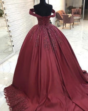 Load image into Gallery viewer, Burgundy Ball Gown Off Shoulder