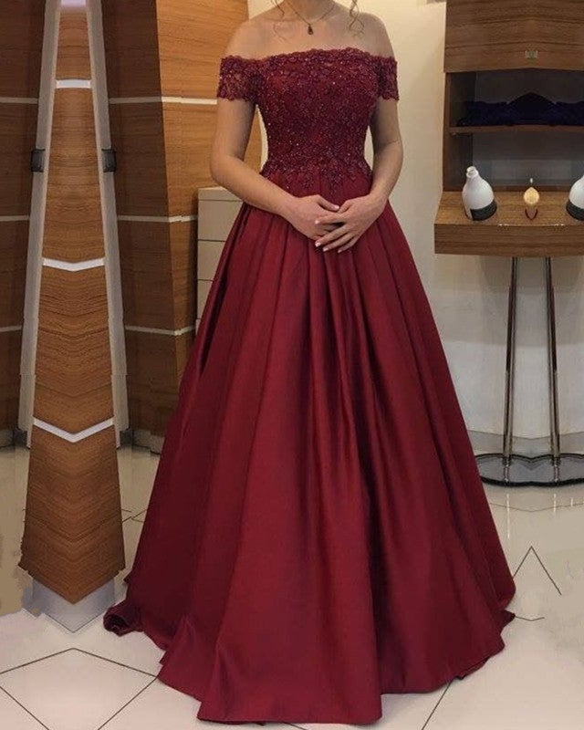 Ball Gown Satin Dresses Floor Length Lace Off Shoulder Ball Gown Satin Dresses Floor Length Lace Off Shoulder