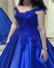 Load image into Gallery viewer, Off Shoulder Satin Ball Gown Dresses