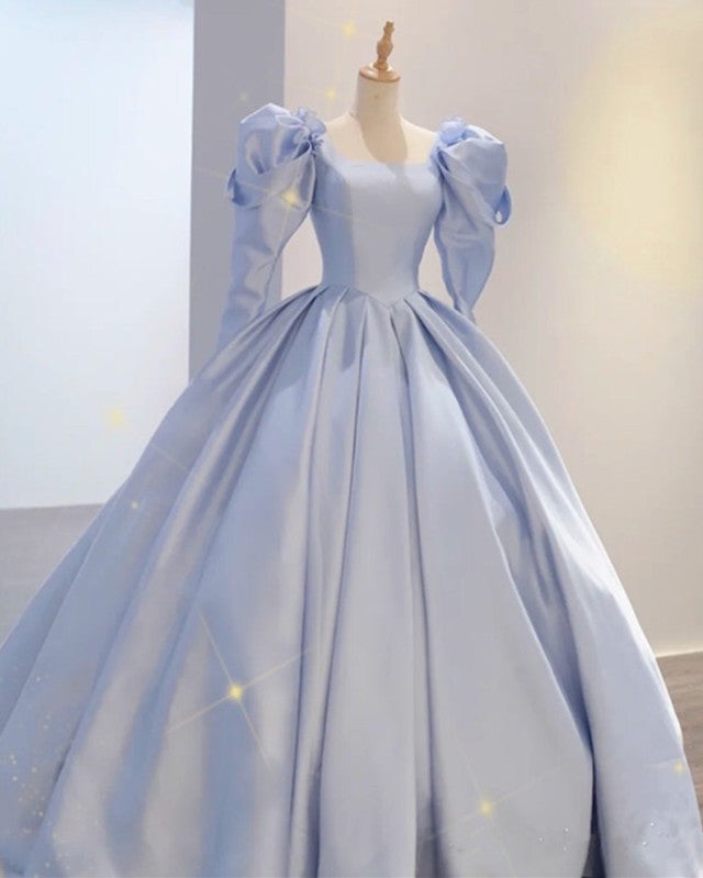 Ball Gown Satin Dresses Puffy Sleeves Open Back Ball Gown Satin Dresses Puffy Sleeves Open Back