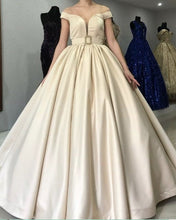Load image into Gallery viewer, Ball Gown Satin Off The Shoulder Dresses With Belt