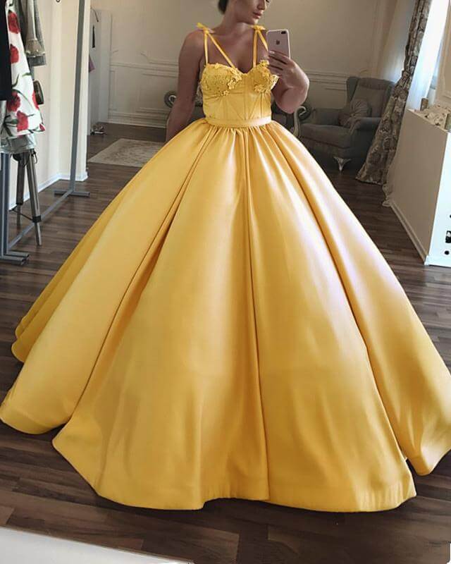 Yellow Ball Gown Satin Sweetheart Prom Dresses Multi Straps alinanova Yellow Ball Gown Satin Sweetheart Prom Dresses Multi Straps alinanova
