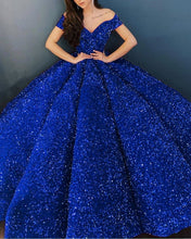 Load image into Gallery viewer, Velvet Sequins Wedding Dress Royal Blue