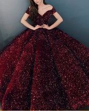 Load image into Gallery viewer, Velvet Sequins Wedding Dress Burgundy
