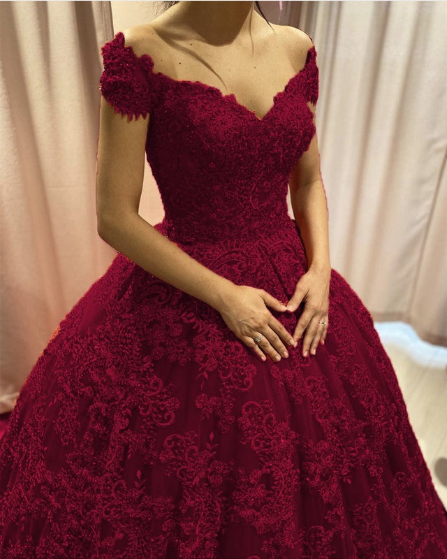 Ball Gown V Neck Lace Dresses Off The Shoulder Ball Gown V Neck Lace Dresses Off The Shoulder