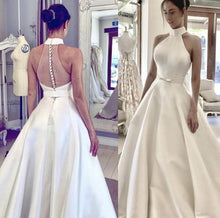 Load image into Gallery viewer, Ball Gowns Floor Length Satin Halter Wedding Dresses