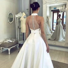 Load image into Gallery viewer, Ball Gowns Floor Length Satin Halter Wedding Dresses