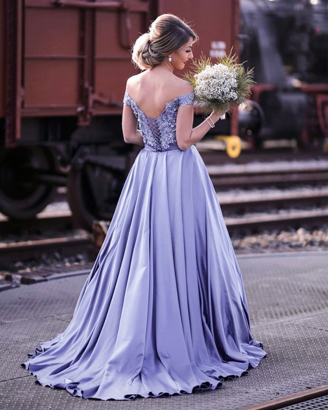 strapless open back dress Lilac Off the Shoulder Sleeveless Mermaid Formal Dress With Beading –  misshow.com main image 0