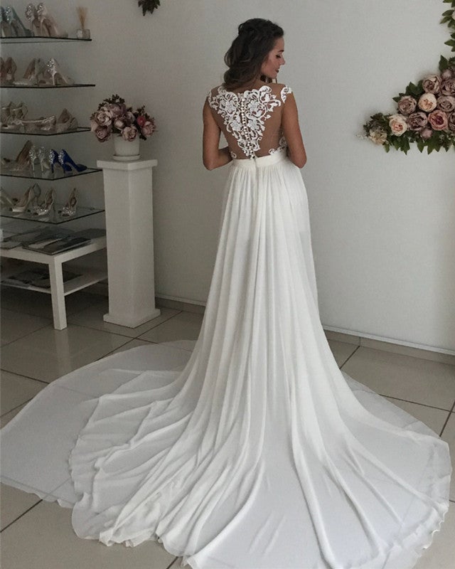 Beach Chiffon Split Lace Appliques Country Wedding Dress