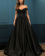 Load image into Gallery viewer, Beaded Lace Off The Shoulder V-neck Satin Ball-Gown Prom Dresses-alinanova
