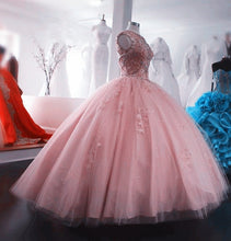 Load image into Gallery viewer, Beaded Lace Scoop Neck Tulle Quinceanera Dress Ball Gown
