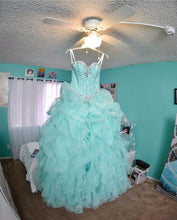 Load image into Gallery viewer, Beaded Sweetheart Light Blue Quinceanera Dresses Ball Gowns Organza Layered