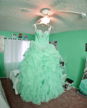 Load image into Gallery viewer, Beaded Sweetheart Light Blue Quinceanera Dresses Ball Gowns Organza Layered