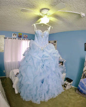 Load image into Gallery viewer, Beaded Sweetheart Light Blue Quinceanera Dresses Ball Gowns Organza Layered