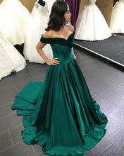 Load image into Gallery viewer, Beaded V-neck Off The Shoulder Satin Ball Gowns Wedding Dress