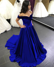 Load image into Gallery viewer, Beaded V-neck Off The Shoulder Satin Ball Gowns Wedding Dress