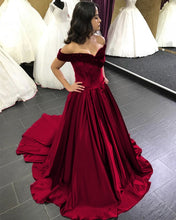 Load image into Gallery viewer, Beaded V-neck Off The Shoulder Satin Ball Gowns Wedding Dress-alinanova
