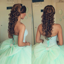 Load image into Gallery viewer, Beading Sweetheart Bow Back Mint Green Quinceanera Dresses Ball Gowns
